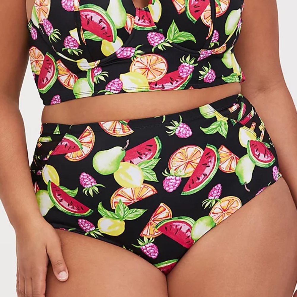 Fruit print torrid lattice bikini swim bottom 1X
